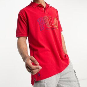Polo Ralph Lauren Men's Red Multi Logo Classic Fit Pique Polo Shirt Size M